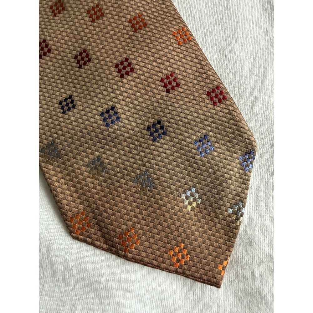 Portfolio Studio	Bronze Multi Rainbow Geometric Woven Wide 100% Silk Tie Necktie